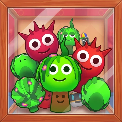 Merge Party cover art: colourful cartoon monsters stacked in a glass display.